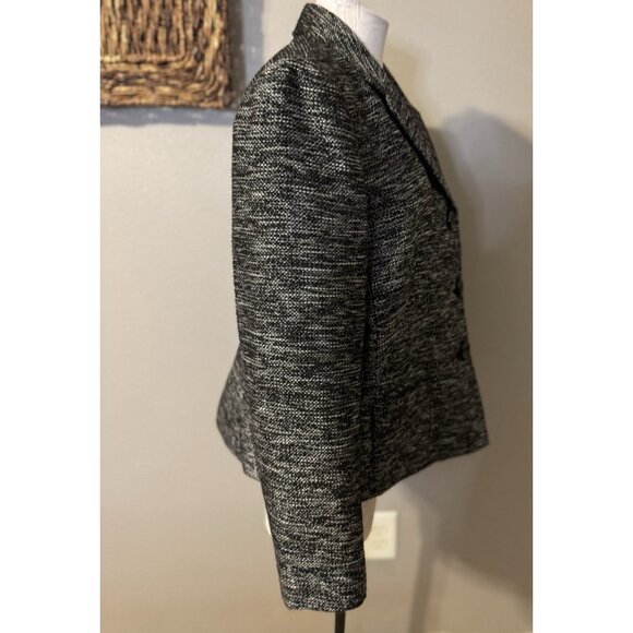 Kasper Suit Jacket Blazer 14 Black Metallic Gold Fleck Classic 3 Button Stretch - Picture 11 of 11